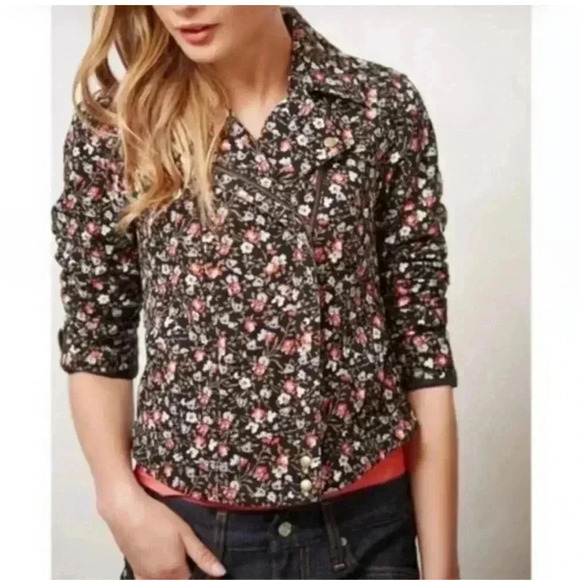 Hei Hei | Anthropologie Tinsley Floral Cropped Asymmetrical Zip Moto Jacket - Picture 1 of 10